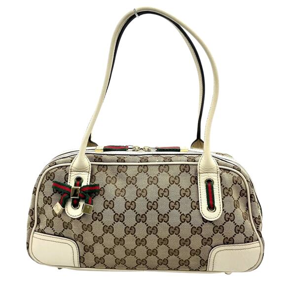 Authentic Gucci GG Beige/White Prince Sherry Line Boston Bag - Picture 2 of 15